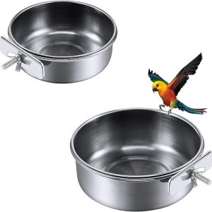 CIOTOLE INOX CM9,5X4H CON GANCIO CENTRALE ADATTE PER PARROCCHETTI / PAPPAGALLI /RODITORI /CONFEZIONE DA 2 PZ