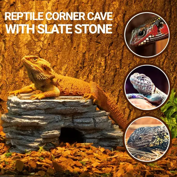Corner Hide Cave REPTIZOO - Cachette d'Angle avec Ardoise à Stockage de Chaleur 25 cm - immagine 3
