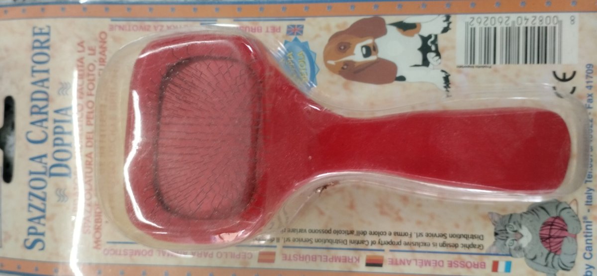 SPAZZOLINA CARDATORE DOPPIA 6,5X4,5 ALTEZZA CON MANICO 14 CM( PICCOLI ANIMALI